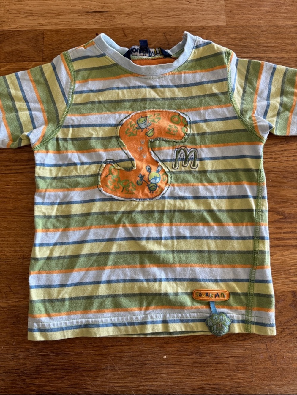 SOURIS mini Green, White & Orange Striped Short Sleeve Kids Tee